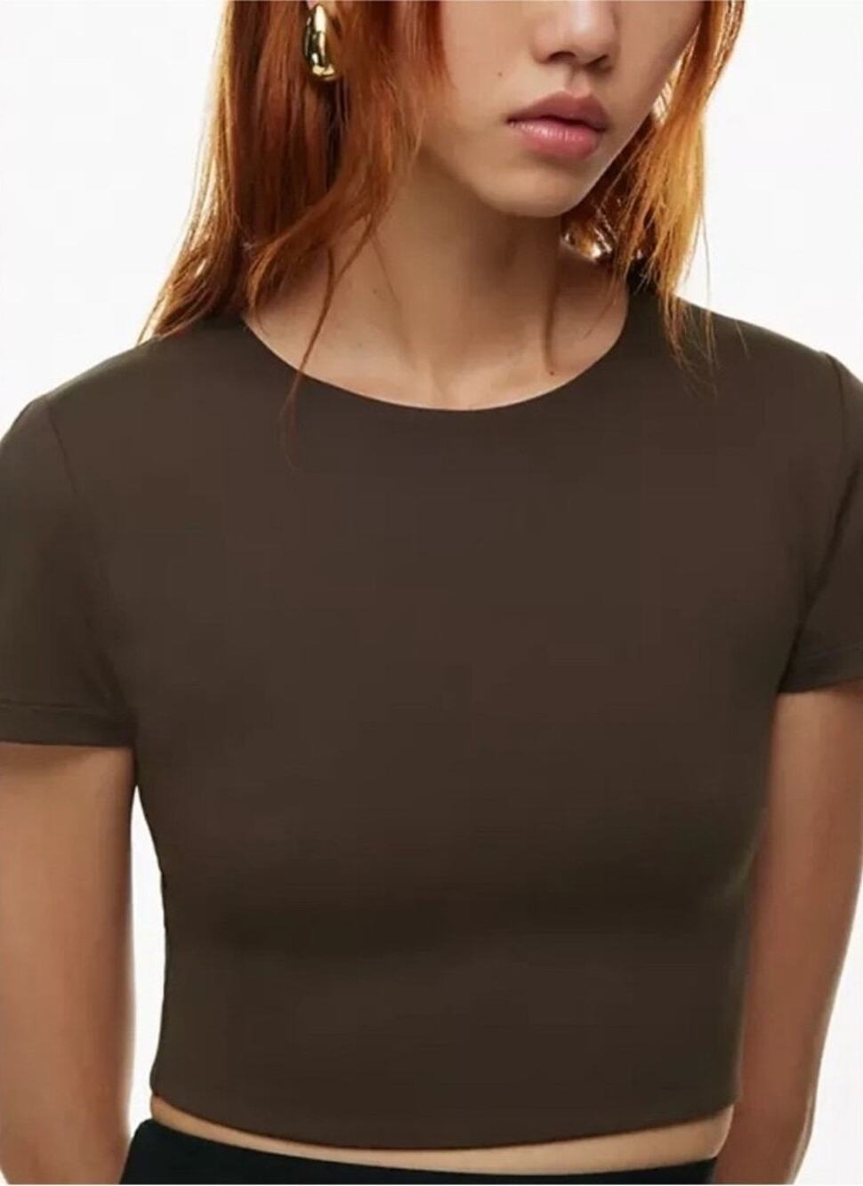Aritzia Babaton Contour Crew Cropped T-Shirt Espresso Brown Crop Tee Size XS